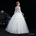 新しいエレガントな花嫁の長袖Vネックレースのアップリケ長袖の花嫁のタルホワイトエレガントなロング列車のウェディングドレス